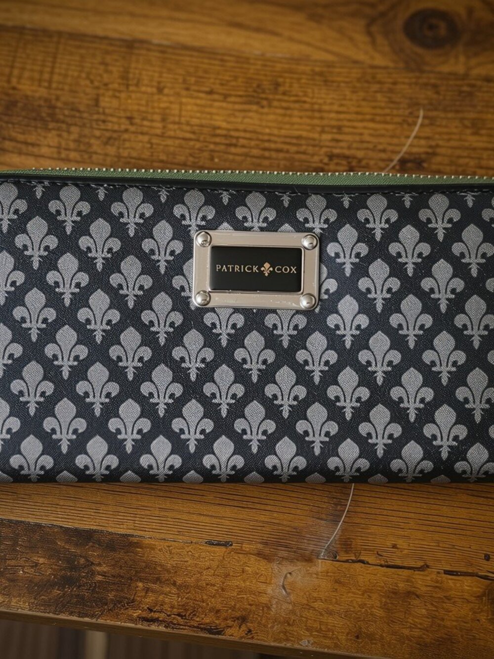 Vintage Patrick Cox Fleur-de-Lis Monogram Zip Around Long Wallet Y2K Canvas